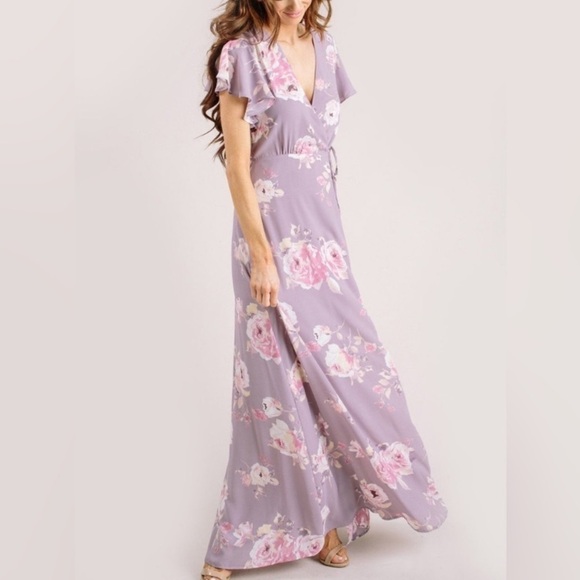 Morning Lavender Charlotte Floral‎ Wrap Dress Size XS maxi Romantic - Picture 1 of 3
